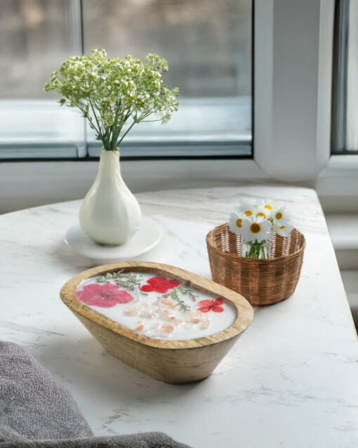 Whispers of Peony - Wooden Bowl Candle - Image 3